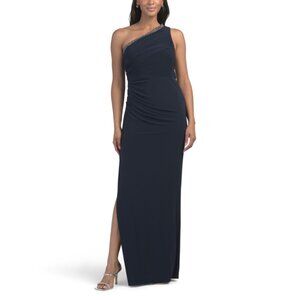 ADRIANNA PAPELL midnight One Shoulder Column Gown